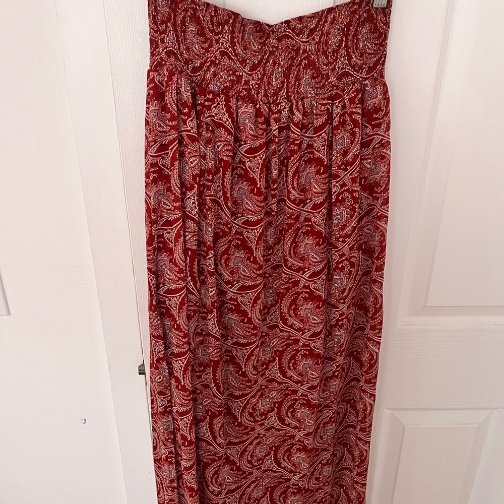 Abercrombie & Fitch Red Paisley Smocked Maxi Skirt